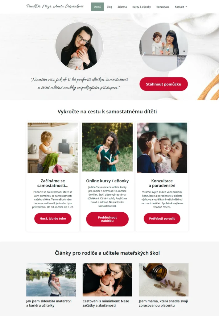 Aneta Štěpánková starý web - úvodní stránka